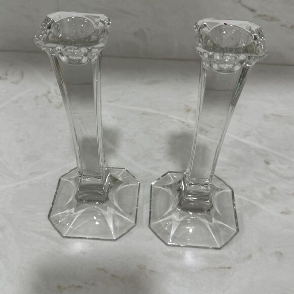 Vintage MCM Mikasa Clear Crystal Candle Holders Set of Two, 7” Austria, Elegant - Picture 3 of 9